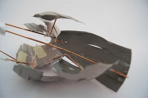DELOREAN, grey cardboard model with copper wire