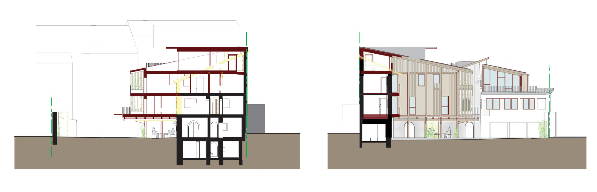 ETTELHAUS, design drawing, section and north-west elevation